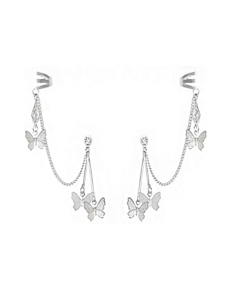 1Pair Ear Cuffs Butterfly Tassel Chain Earrings Jewelry for Women Girls, Silver Insect Butterfly Ear Crawler Climber Long Dan...