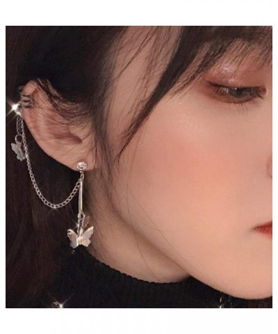 1Pair Ear Cuffs Butterfly Tassel Chain Earrings Jewelry for Women Girls, Silver Insect Butterfly Ear Crawler Climber Long Dan...