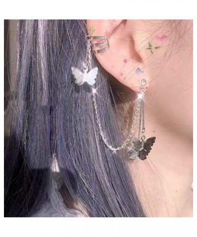 1Pair Ear Cuffs Butterfly Tassel Chain Earrings Jewelry for Women Girls, Silver Insect Butterfly Ear Crawler Climber Long Dan...