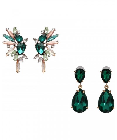 2 Pairs Green Statement Drop Dangle Earrings Women Sparkly Crystal Earrings $14.70 Earrings