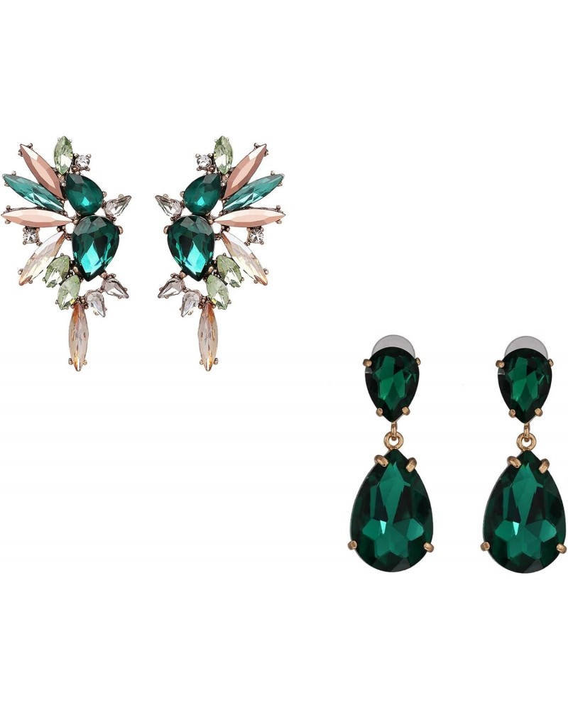 2 Pairs Green Statement Drop Dangle Earrings Women Sparkly Crystal Earrings $14.70 Earrings