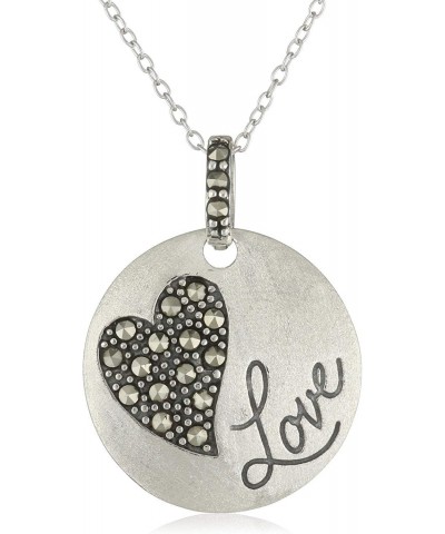 Sterling Silver Genuine Marcasite Heart Love Sentiment Disc Pendant Necklace, 18 $20.70 Necklaces