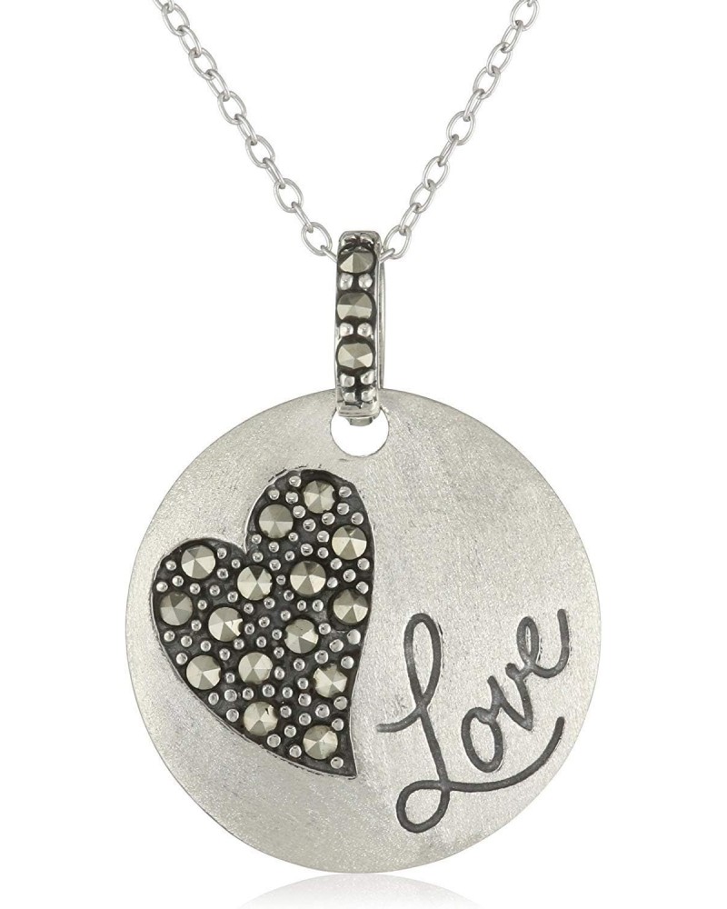 Sterling Silver Genuine Marcasite Heart Love Sentiment Disc Pendant Necklace, 18 $20.70 Necklaces