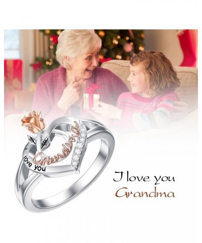 Gifts for Grandma Grandma Ring with Rose Flower I Love You Grandma Jewelry Gifts for Grandmother 925 Sterling Silver Ring Gra...