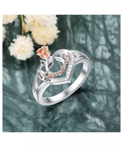 Gifts for Grandma Grandma Ring with Rose Flower I Love You Grandma Jewelry Gifts for Grandmother 925 Sterling Silver Ring Gra...