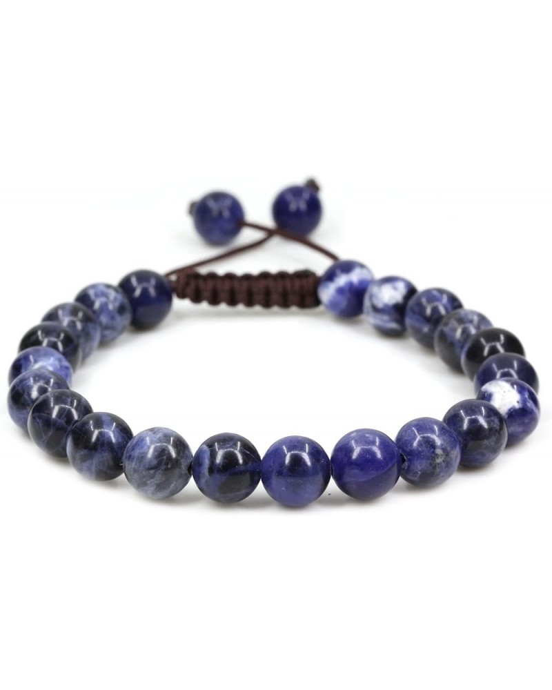 Natural Gemtone 8mm Round Beads Crystal Adjustable Braided Macrame Tassels Bracelets Unisex Blue Sodalite $8.39 Bracelets