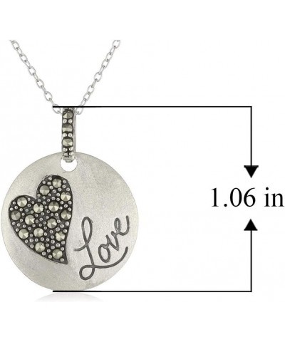 Sterling Silver Genuine Marcasite Heart Love Sentiment Disc Pendant Necklace, 18 $20.70 Necklaces