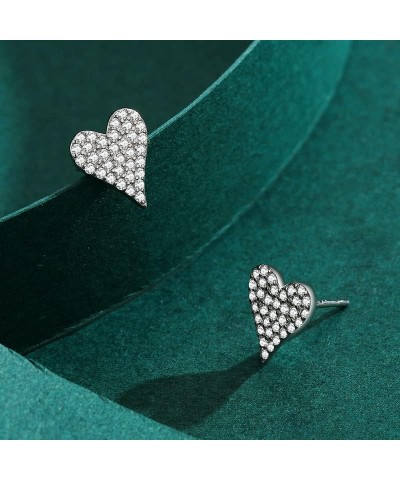 925 Sterling Silver Stud Earrings: Cubic Zirconia Earring for Women Teen Girls Heart 3 $11.50 Earrings