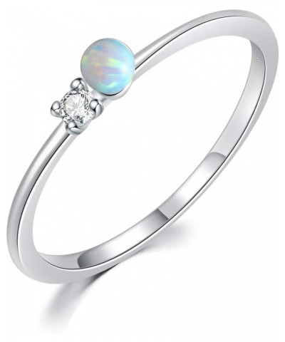 14K White Gold Plated Opal Bead Ball Stackable Ring for Women Men Girls Cute Finger Rings white $10.63 Rings