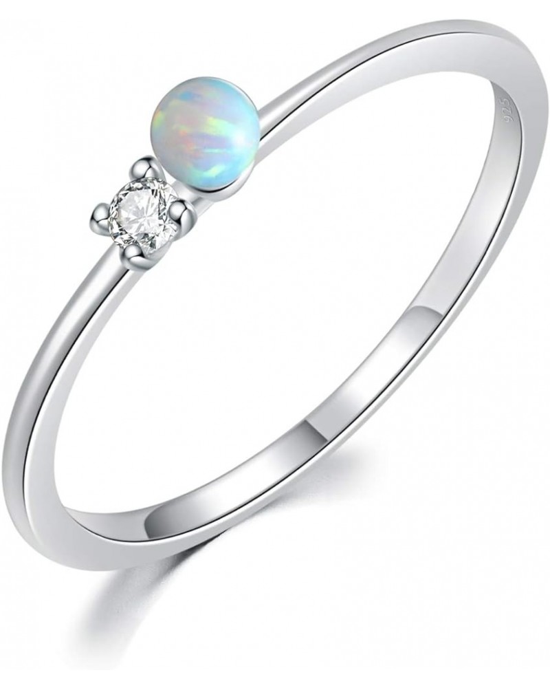 14K White Gold Plated Opal Bead Ball Stackable Ring for Women Men Girls Cute Finger Rings white $10.63 Rings