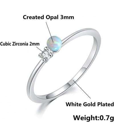 14K White Gold Plated Opal Bead Ball Stackable Ring for Women Men Girls Cute Finger Rings white $10.63 Rings