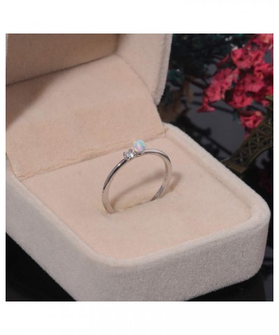 14K White Gold Plated Opal Bead Ball Stackable Ring for Women Men Girls Cute Finger Rings white $10.63 Rings