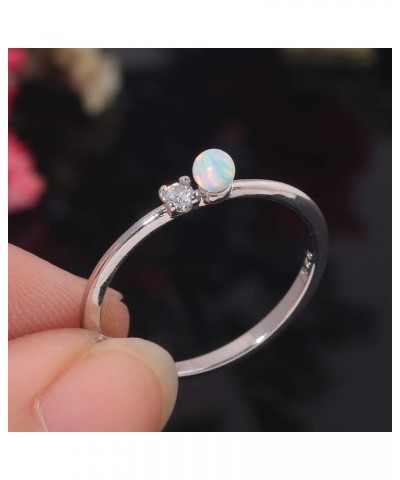 14K White Gold Plated Opal Bead Ball Stackable Ring for Women Men Girls Cute Finger Rings white $10.63 Rings