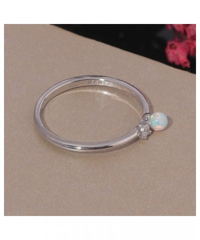 14K White Gold Plated Opal Bead Ball Stackable Ring for Women Men Girls Cute Finger Rings white $10.63 Rings