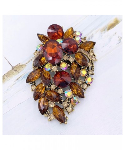 Rhinestone Statement Brooch Pin Flower Dress Accessory Brown $8.09 Brooches & Pins