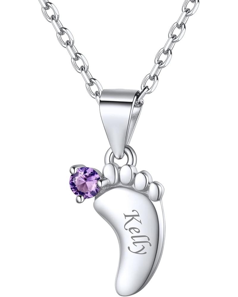 Sterling Silver Custom Baby Feet Pendant Necklace for Women Personalized Mothers Necklace with 1-5 Simulated Birthstones Chil...