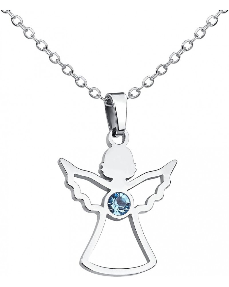 Angel Necklace with Birthstone for Women Cute Guardian Angel Pendant Necklace Stainless Steel Angel Wings Birthstone Necklace...