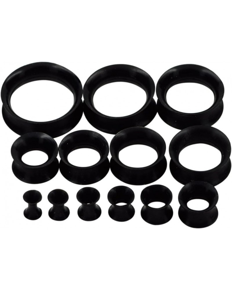 26pcs 8G-1" Thin Thick Silicone Hollow Flexible Soft Ear Tunnels Kit Stretching Set soft, black $11.20 Body Jewelry