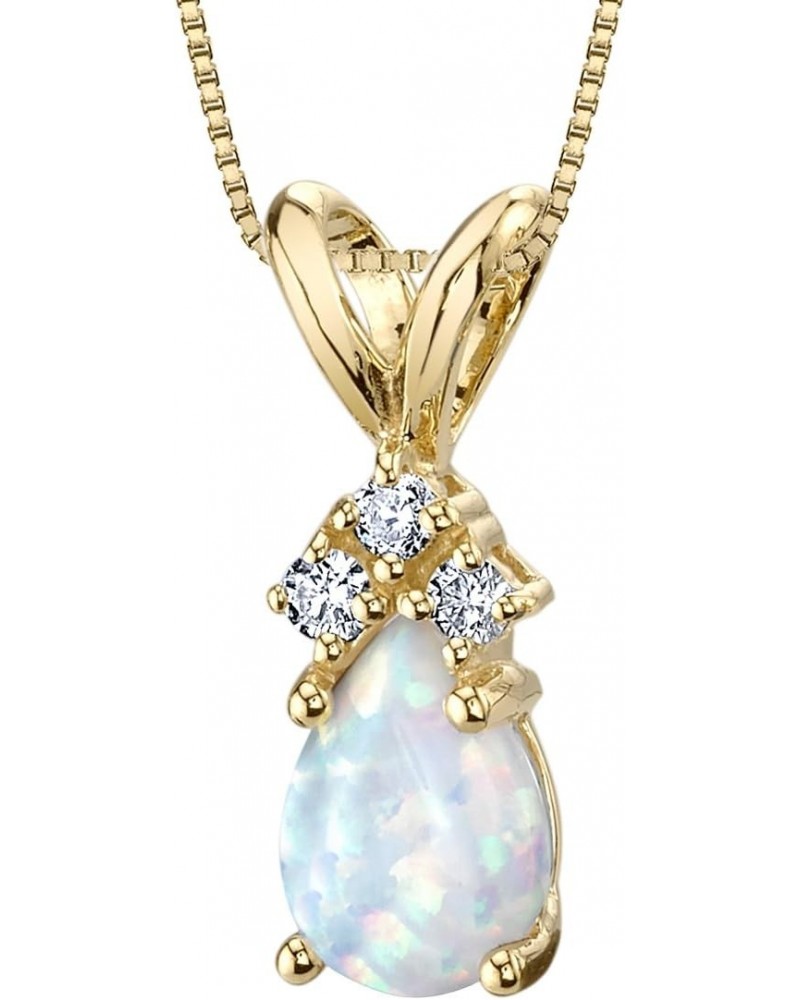 14K Yellow Gold Created White Opal and Genuine Diamonds Pendant, Dainty Teardrop Solitaire, Pear Shape, 7x5mm $70.20 Necklaces