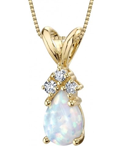 14K Yellow Gold Created White Opal and Genuine Diamonds Pendant, Dainty Teardrop Solitaire, Pear Shape, 7x5mm $70.20 Necklaces