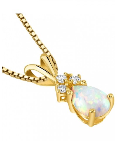 14K Yellow Gold Created White Opal and Genuine Diamonds Pendant, Dainty Teardrop Solitaire, Pear Shape, 7x5mm $70.20 Necklaces