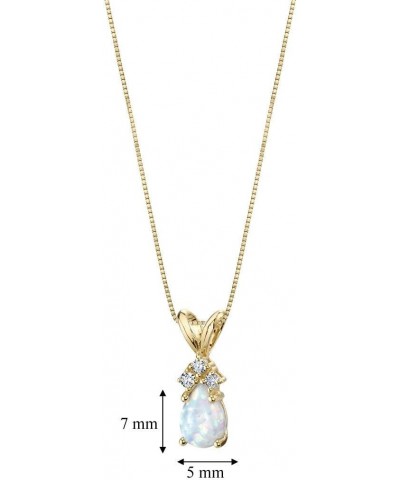 14K Yellow Gold Created White Opal and Genuine Diamonds Pendant, Dainty Teardrop Solitaire, Pear Shape, 7x5mm $70.20 Necklaces