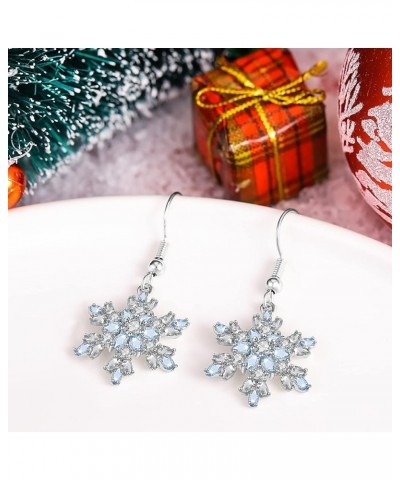 Christmas Snowflower Earrings for Women Girls Cubic Zirconia Snowflake Sparkling Crystal Winter Party Pierced Huggie Dangle H...