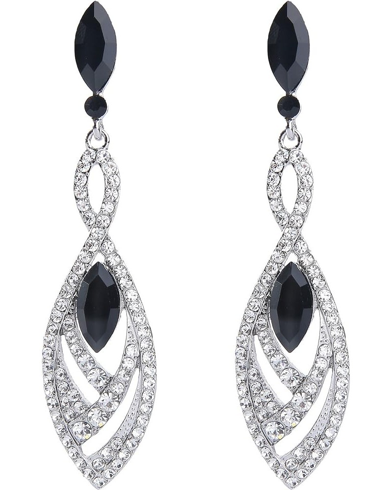 Women's Crystal Gorgeous Twisted Dual Chandelier Teardrop Fashion Pierced Dangle Earrings Silver-Tone Black w/ Clear $12.17 E...