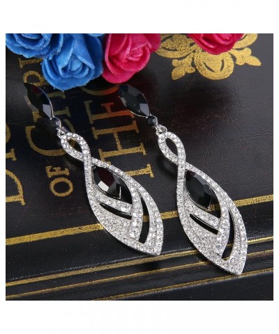 Women's Crystal Gorgeous Twisted Dual Chandelier Teardrop Fashion Pierced Dangle Earrings Silver-Tone Black w/ Clear $12.17 E...