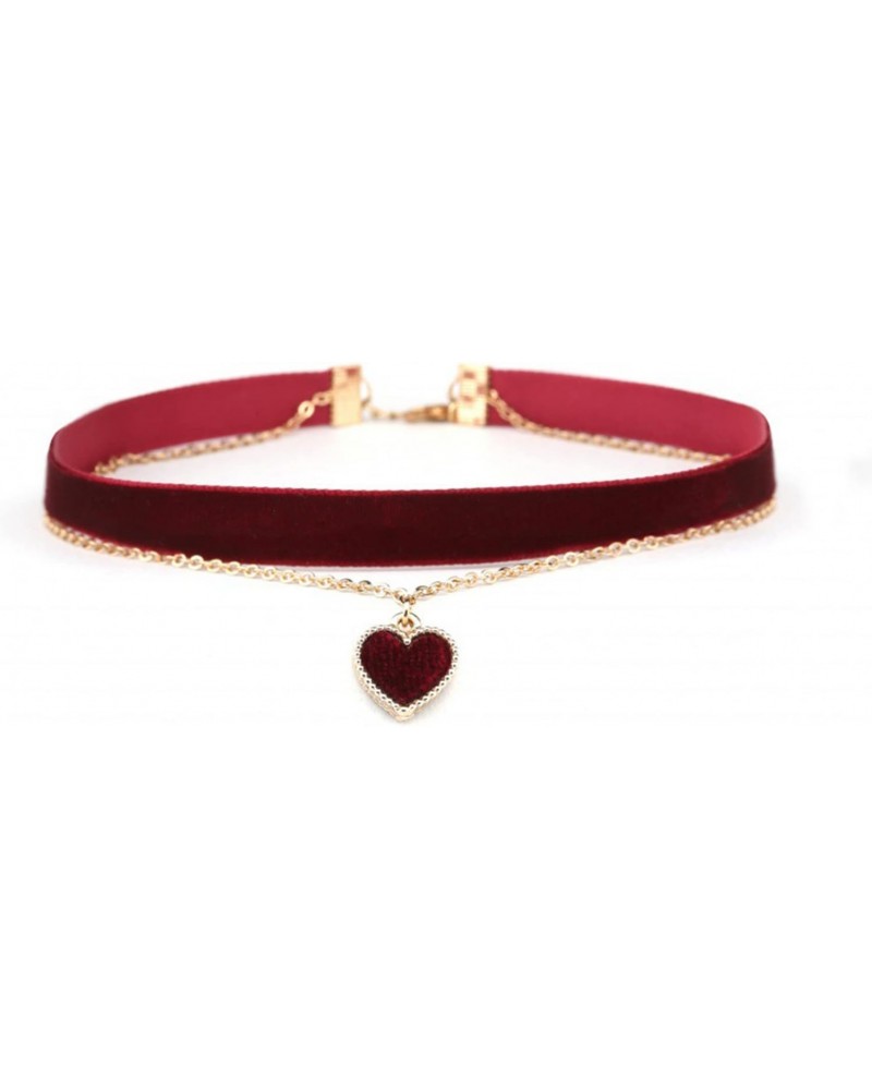 Red Choker Necklace for Women Teen Girls Love Heart Adjustable Choker Gothic Collar Velvet Chocker Pendant Necklaces $6.35 Ne...