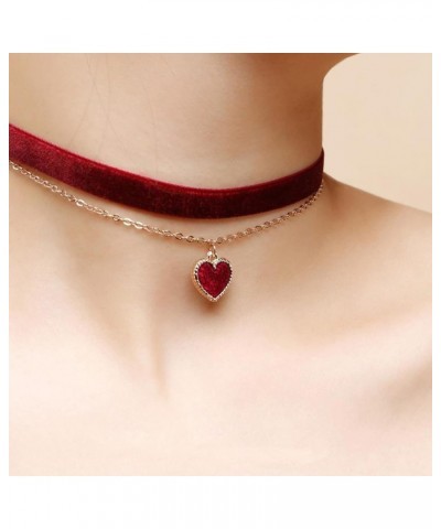 Red Choker Necklace for Women Teen Girls Love Heart Adjustable Choker Gothic Collar Velvet Chocker Pendant Necklaces $6.35 Ne...