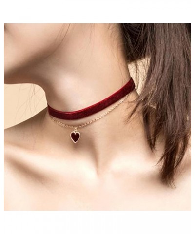 Red Choker Necklace for Women Teen Girls Love Heart Adjustable Choker Gothic Collar Velvet Chocker Pendant Necklaces $6.35 Ne...