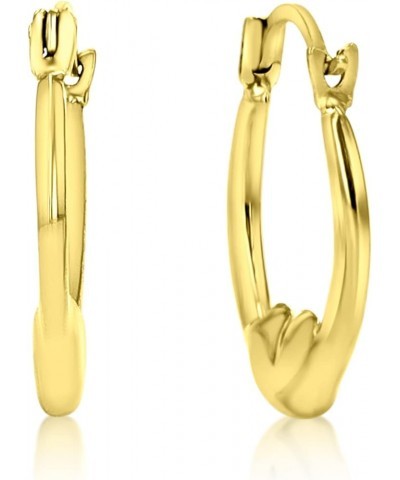 14K Yellow Gold 2x14mm Small Polished Heart Lightweight Hoop Earrings Heart Drop $29.40 Earrings