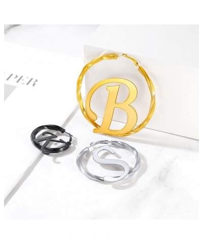 40/60/80mm Hoop Earrings Stainless Steel Custom Personalized Single Letter Initial Alphabet Earrrings for Women(With Gift Box...