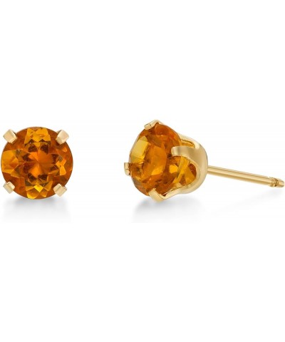 Natural Gemstone Round Stud Earrings for Women in 14k Yellow or White Gold with Push Back 5 mm Birthstone Yellow Gold Citrine...