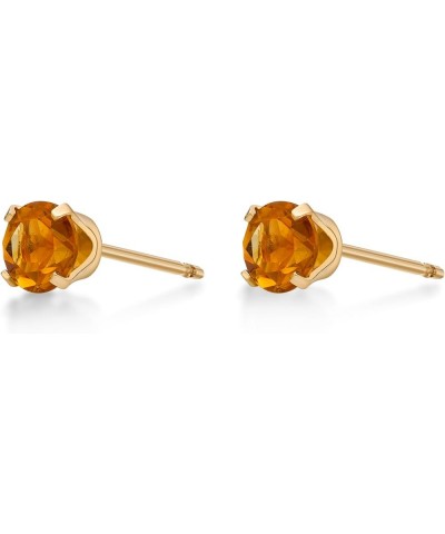 Natural Gemstone Round Stud Earrings for Women in 14k Yellow or White Gold with Push Back 5 mm Birthstone Yellow Gold Citrine...