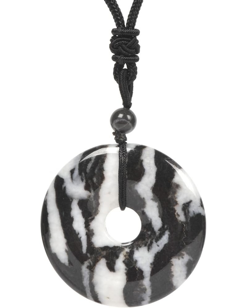 Peace Donut Healing Crystal 40mm Circle Coin Shaped Stone Pendant Adjustable Braided Cord Necklace 28 Inch Zebra Jasper $10.0...