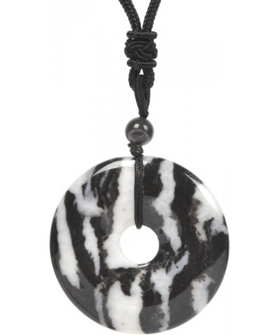 Peace Donut Healing Crystal 40mm Circle Coin Shaped Stone Pendant Adjustable Braided Cord Necklace 28 Inch Zebra Jasper $10.0...