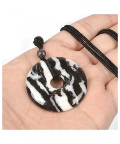 Peace Donut Healing Crystal 40mm Circle Coin Shaped Stone Pendant Adjustable Braided Cord Necklace 28 Inch Zebra Jasper $10.0...