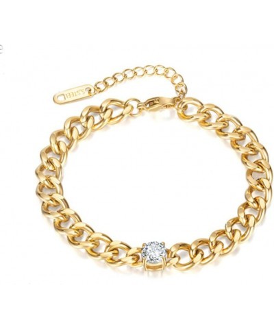 Simple Gold Chunky Chain Bracelet for Women - Statement Rhinestone Cubic Zirconia Hiphop Curb Cuban Link Jewelry Gift Gold an...