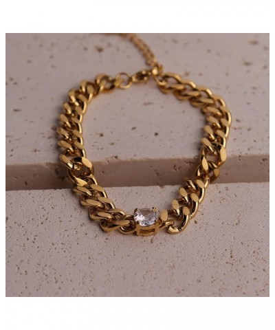 Simple Gold Chunky Chain Bracelet for Women - Statement Rhinestone Cubic Zirconia Hiphop Curb Cuban Link Jewelry Gift Gold an...