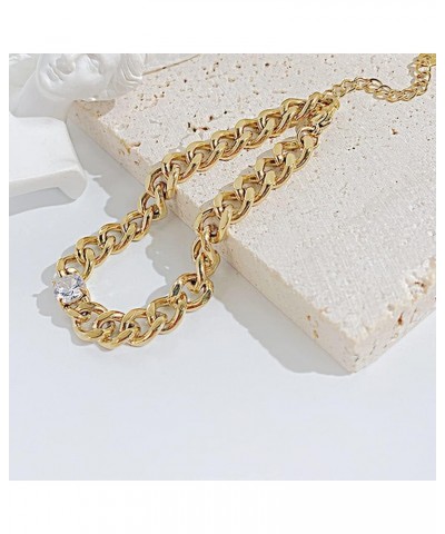 Simple Gold Chunky Chain Bracelet for Women - Statement Rhinestone Cubic Zirconia Hiphop Curb Cuban Link Jewelry Gift Gold an...