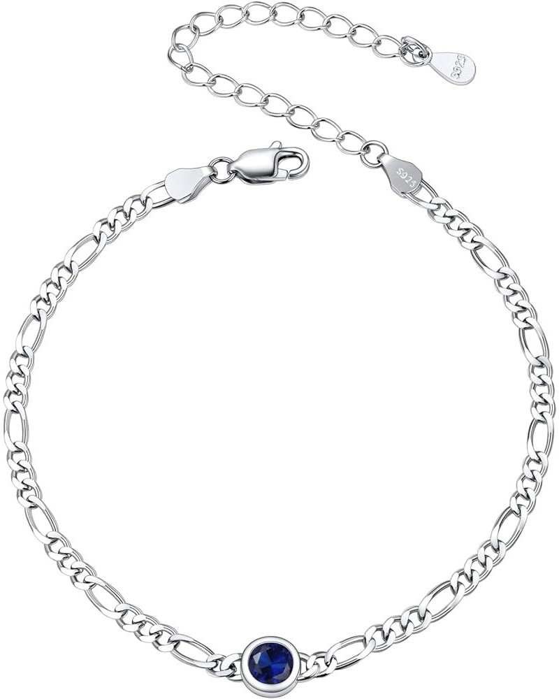 3mm/5mm Chain Bracelet for Women Sterling Silver Figaro Chain Link Bracelet with Heart or Round Birthstone Blue (round) $12.0...