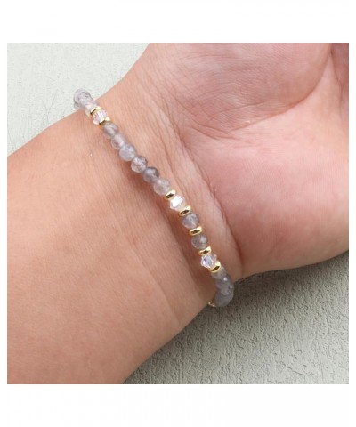 Natural Stone Bead Motivational Bracelet for Women, Micro Faceted Round Crystal Beads Keep Going Letter Friendship Bracelet, ...