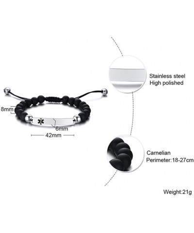 2 Pcs Medical Alert Bracelets for Men & Women Teens with Free Engraving Adjustable Stainless Steel Black White Beaded Onyx Em...