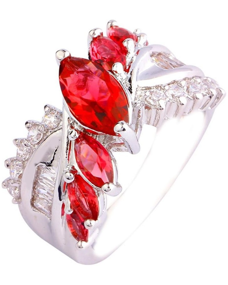 925 Sterling Silver Plated Created Sapphire Quartz&Topaz Cluster Women Band Ring Red US6 $3.84 Rings