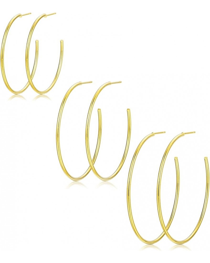 Gold Hoop Earrings Set for Women, 18K Gold Plated Chunky Hoop Thick Large Lightweight Hoops Jewelry for Gifts 3 Pairs-Oversiz...