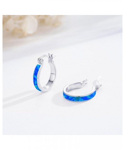 Opal Earrings Blue/Pink/White/Fire Opal Hoop Earrings for Women 925 Sterling Silver Hoop Earrings Jewelry Gifts for Girls B-S...