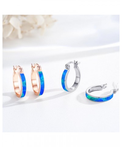 Opal Earrings Blue/Pink/White/Fire Opal Hoop Earrings for Women 925 Sterling Silver Hoop Earrings Jewelry Gifts for Girls B-S...