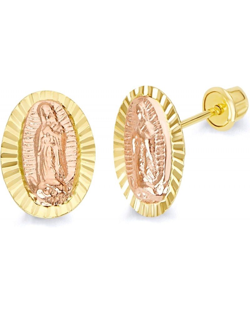 14k REAL Two Tone Gold Our Lady Guadalupe Diamond Cut Stud Earrings with Screw Back $31.62 Earrings